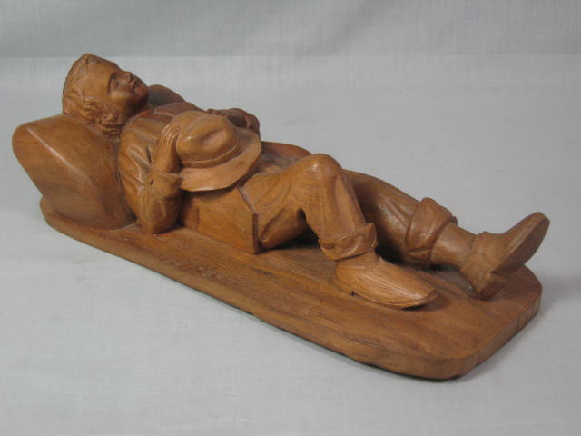 Vintage Antique Wood Carving Hand Carved Reclining Boy Figurine 13" Inches NR!