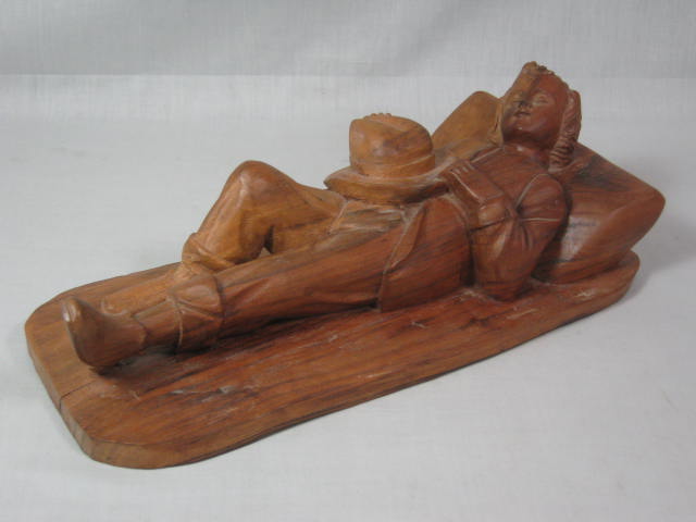 Vintage Antique Wood Carving Hand Carved Reclining Boy Figurine 13" Inches NR! 1