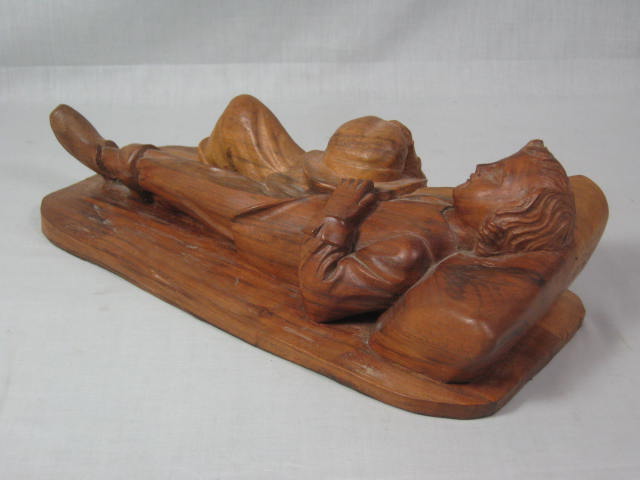Vintage Antique Wood Carving Hand Carved Reclining Boy Figurine 13" Inches NR! 3