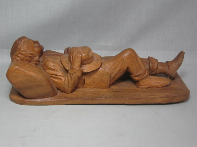 Vintage Antique Wood Carving Hand Carved Reclining Boy Figurine 13" Inches NR! 7