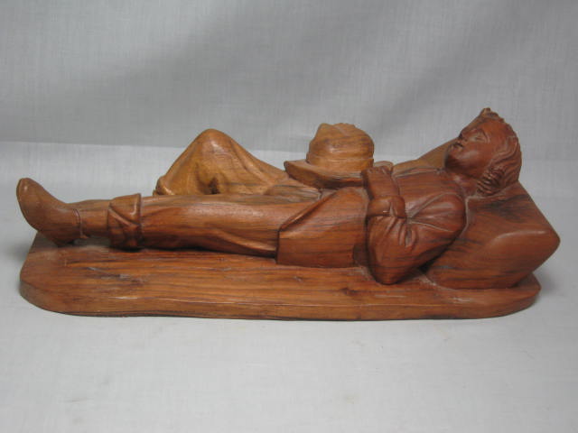 Vintage Antique Wood Carving Hand Carved Reclining Boy Figurine 13" Inches NR! 8