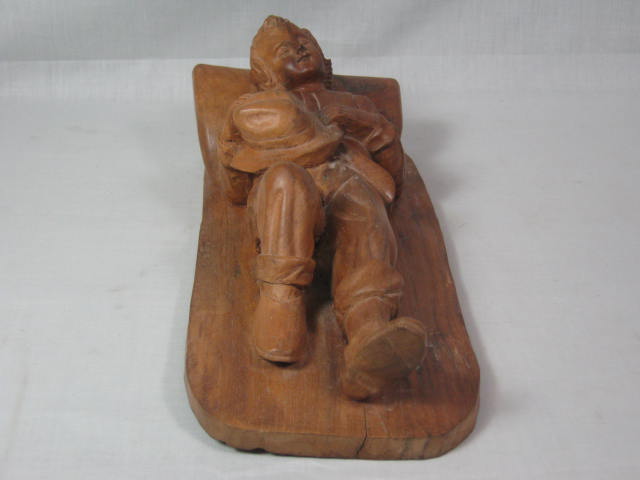 Vintage Antique Wood Carving Hand Carved Reclining Boy Figurine 13" Inches NR! 9