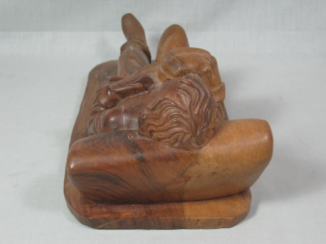 Vintage Antique Wood Carving Hand Carved Reclining Boy Figurine 13" Inches NR! 10