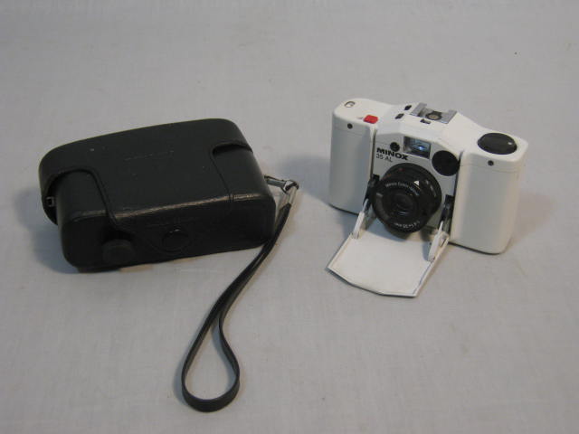Vtg White Minox Model 35 AL 35mm Film Camera W/Color Minar f/4 Lens Leather Case