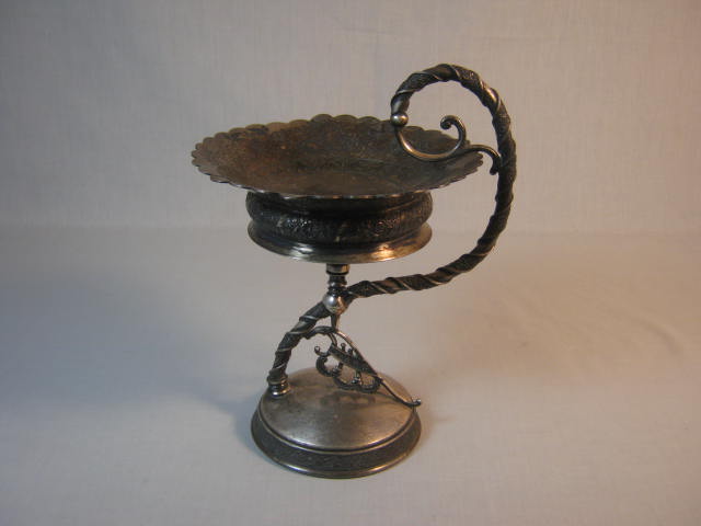 Antique Ornate Wilcox Quadruple Silver Plate Candy Serving Dish Bowl W/ Handle