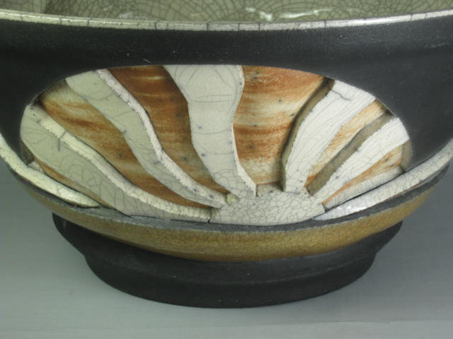 Large Vtg 1980 Ceramic Pottery Rising Sun Mountain Range Bowl Signed "Herb" NR! 1