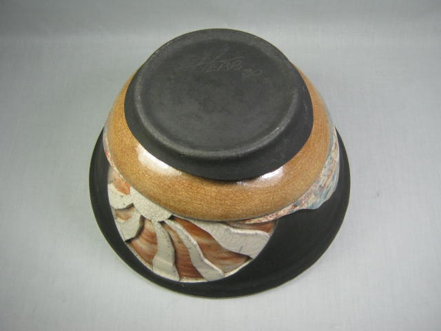 Large Vtg 1980 Ceramic Pottery Rising Sun Mountain Range Bowl Signed "Herb" NR! 5