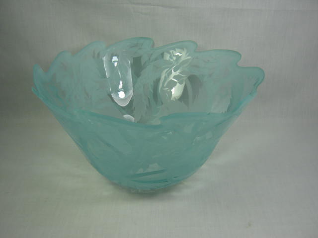 83 Marialyce Hawke Phoenix Studio Bearded Iris Intaglio Engraved Art Glass Bowl