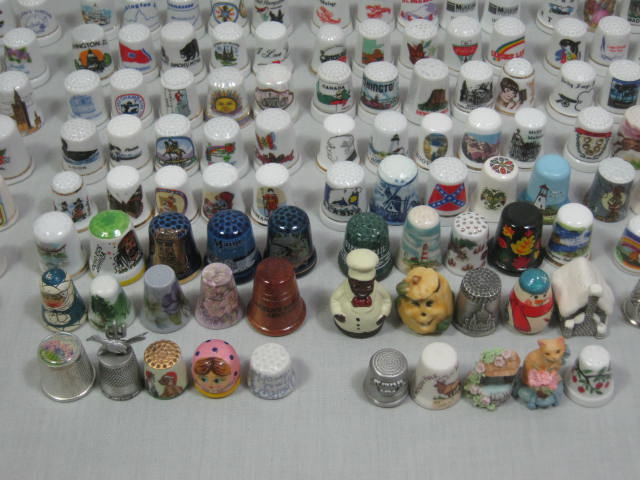 Huge Lot 212 Vtg Travel Souvenir Thimble Collection Porcelain Pewter Wood ++ NR! 4