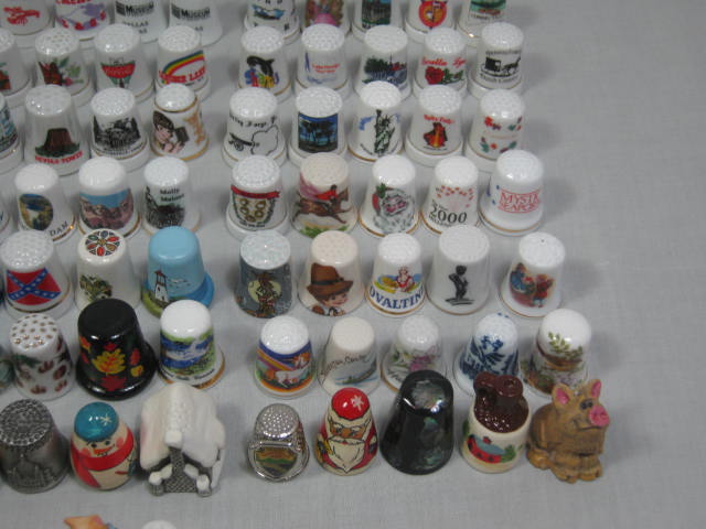 Huge Lot 212 Vtg Travel Souvenir Thimble Collection Porcelain Pewter Wood ++ NR! 6