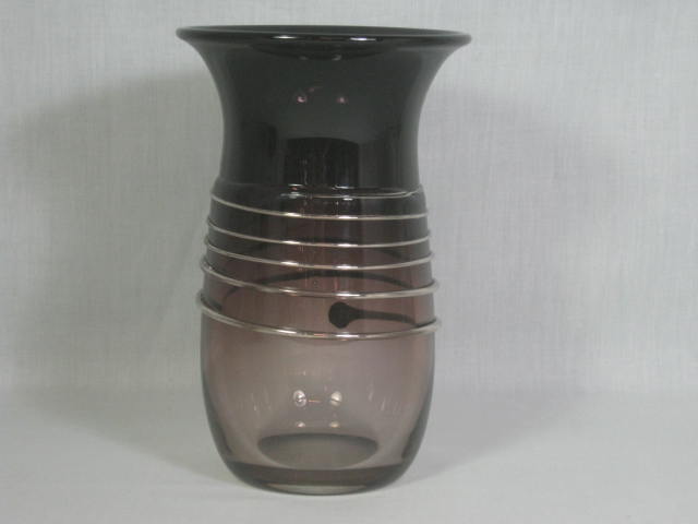 Vintage 1982 Wayne Filan 8" Hand Blown Studio Art Glass & Platinum Jar Vase 1