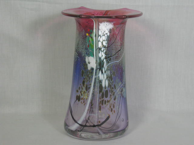 Vintage Chris Thornton 1987 Hand Blown Studio Art Glass Signed Vase 8" Tall NR!