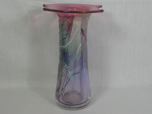 Vintage Chris Thornton 1987 Hand Blown Studio Art Glass Signed Vase 8" Tall NR! 1
