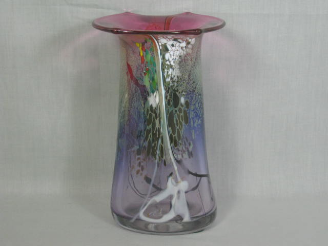 Vintage Chris Thornton 1987 Hand Blown Studio Art Glass Signed Vase 8" Tall NR! 2