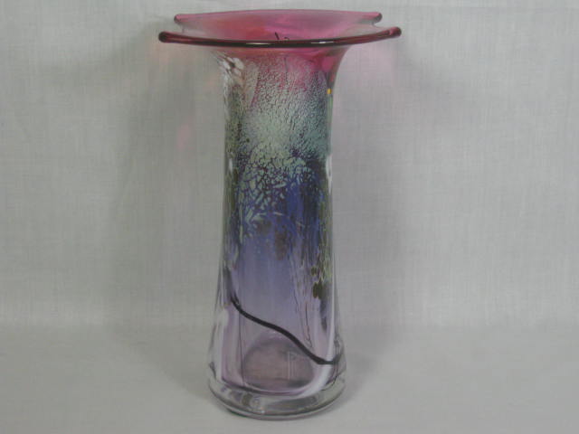 Vintage Chris Thornton 1987 Hand Blown Studio Art Glass Signed Vase 8" Tall NR! 3