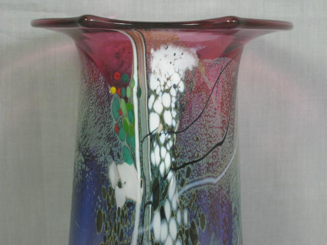 Vintage Chris Thornton 1987 Hand Blown Studio Art Glass Signed Vase 8" Tall NR! 4