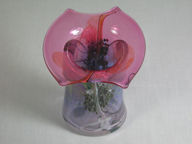 Vintage Chris Thornton 1987 Hand Blown Studio Art Glass Signed Vase 8" Tall NR! 7