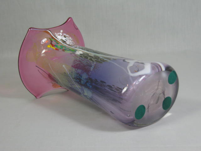Vintage Chris Thornton 1987 Hand Blown Studio Art Glass Signed Vase 8" Tall NR! 9