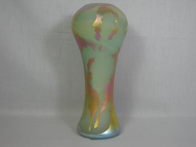 1983 Carl Radke Marialyce Hawke Hand Blown Studio Art Glass Lustre Vase 11" NR!