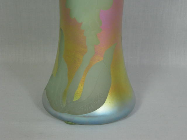 1983 Carl Radke Marialyce Hawke Hand Blown Studio Art Glass Lustre Vase 11" NR! 3