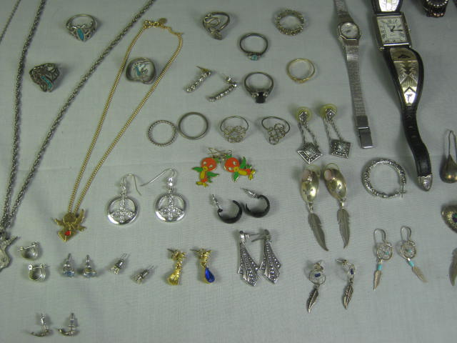 Vtg Jewelry Pocket Watch Lot Rings Earrings Necklaces 10K Gold Sterling Silver + 2