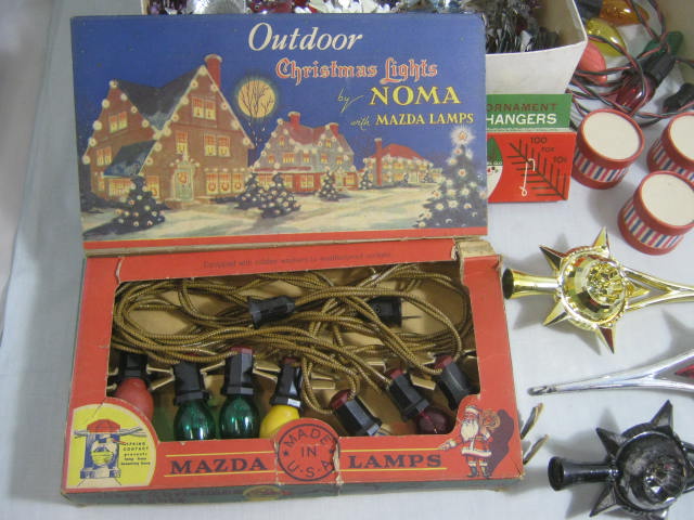 Vtg Antique Xmas Glass Ornaments Outdoor Lights Decorations Toppers Timco Noma 4