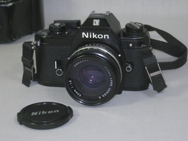 Nikon EM 35mm SLR Camera + Series E 50mm f/1.8 Lens 28mm f/2.8 Wide Angle NR! 1