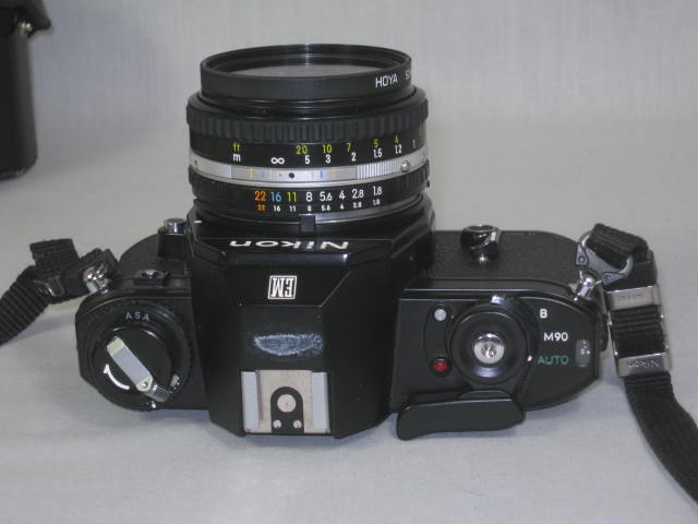 Nikon EM 35mm SLR Camera + Series E 50mm f/1.8 Lens 28mm f/2.8 Wide Angle NR! 3