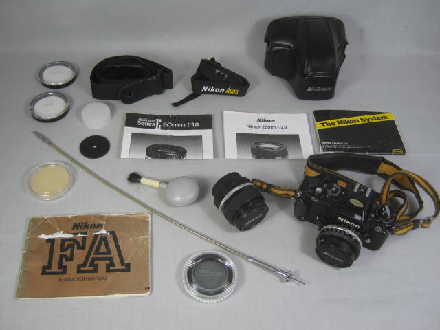 Nikon FA 35mm SLR Camera 50mm f/1.8 Nikkor 28mm f/2.8 Wide Angle Lens Manuals NR