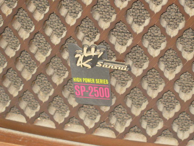 2 Vtg Sansui SP 2500 3-Way 5-Driver Stereo Speakers Wood Cabinet Lattice Grills 1