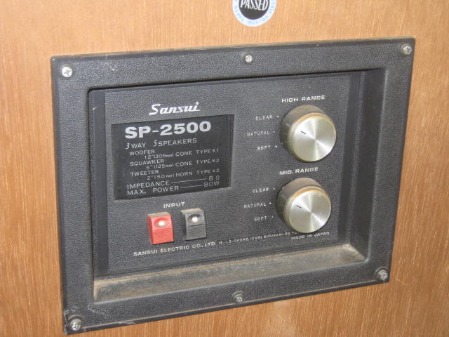 2 Vtg Sansui SP 2500 3-Way 5-Driver Stereo Speakers Wood Cabinet Lattice Grills 7
