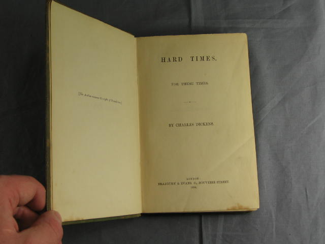 1854 First Edition Charles Dickens Hard Times Book NR 7