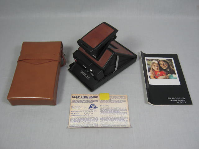 Vtg Polaroid SX-70 Instant Film Land Camera Model 3 W/ Case Manual Warranty Card