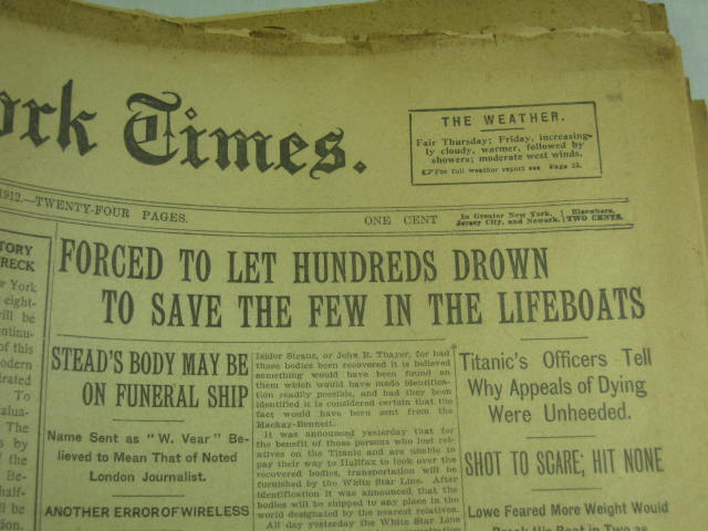 Vtg The NY Times April 25 1912 Titanic Disaster Wreck Sinks Newspaper NO RESERVE 1