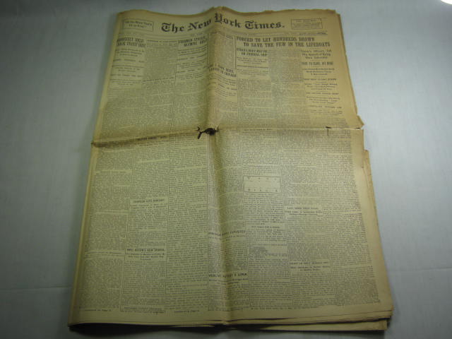Vtg The NY Times April 25 1912 Titanic Disaster Wreck Sinks Newspaper NO RESERVE 2