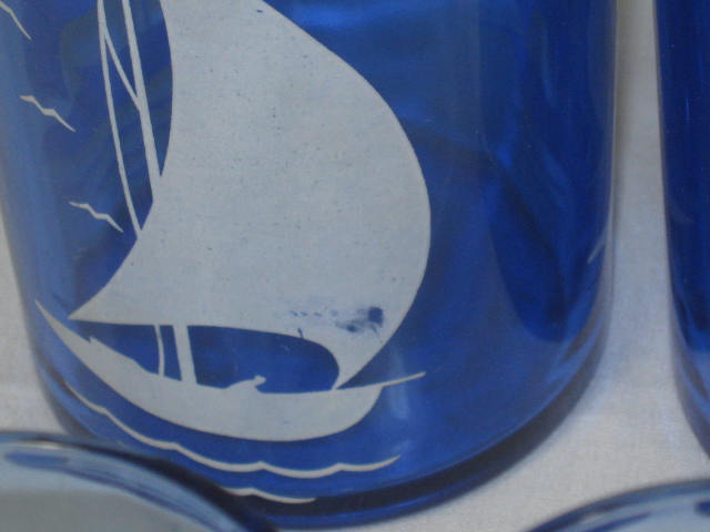 9 Vtg Hazel-Atlas Sportsman Series Cobalt Blue Sailboat Depression Glass Tumbler 3