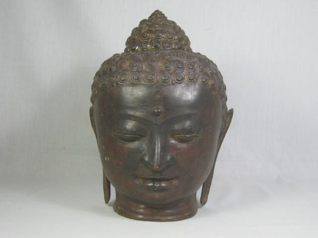 Vtg Antique Tibetan Bronze Shakyamuni Buddha Head Bust Statue 13" Tall No Res!
