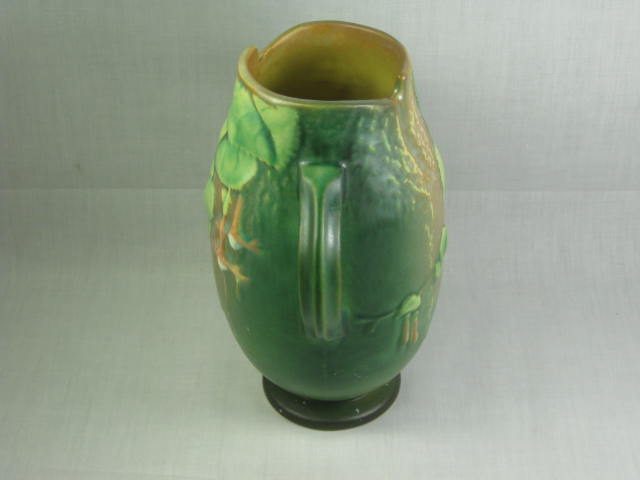 Vtg Green Floral Flower Pottery Vase Roseville Fuschia 894-7? Unmarked 7.25" NR! 1