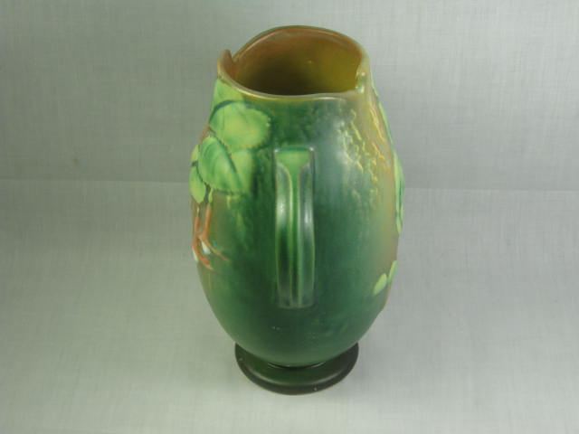 Vtg Green Floral Flower Pottery Vase Roseville Fuschia 894-7? Unmarked 7.25" NR! 3