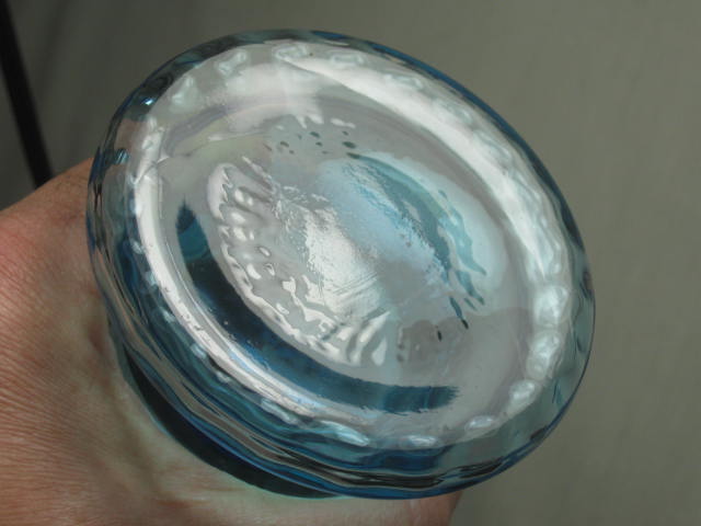 Vtg Handmade Fenton Ruffled Ridged Blue Glass Vase W/ White Rim + Label 9.25" NR 3