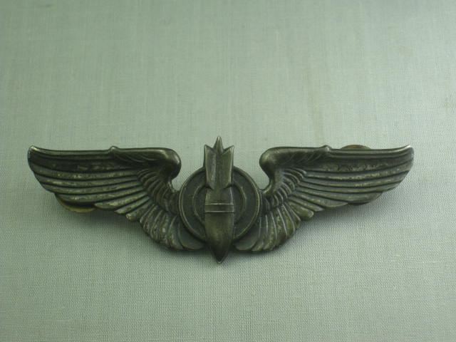 WW2 USAAF Army Air Force Corps Bombardier Pilot Sterling Silver Wing Pin Back 3"