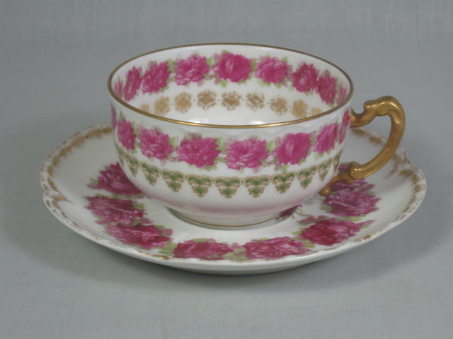 Antique Haviland Limoges Drop Rose Porcelain Gilt Cup & Saucer Set EXC COND! NR!