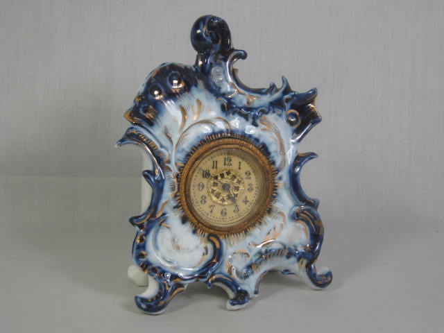 Vtg Antique Porcelain Flow Blue New Haven Co Mantle Mantel Shelf Clock No Res!