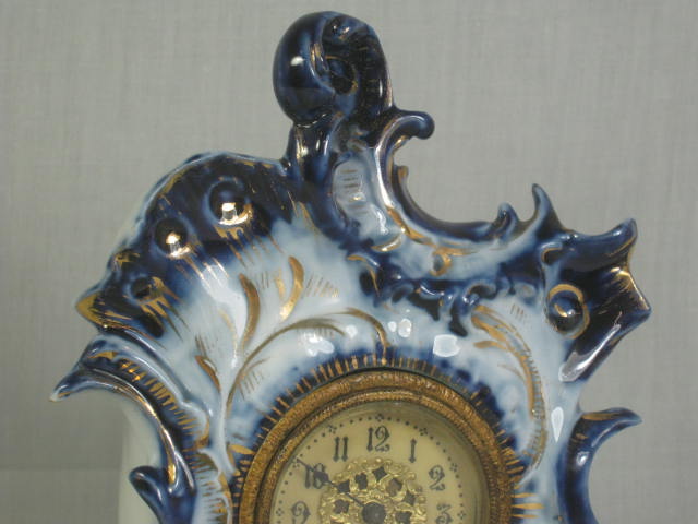 Vtg Antique Porcelain Flow Blue New Haven Co Mantle Mantel Shelf Clock No Res! 1