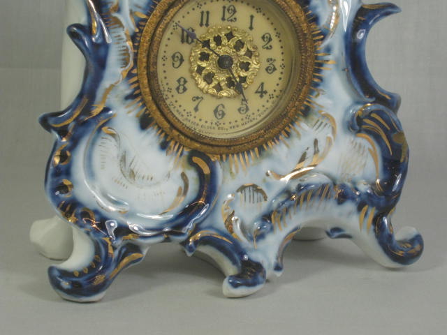Vtg Antique Porcelain Flow Blue New Haven Co Mantle Mantel Shelf Clock No Res! 2