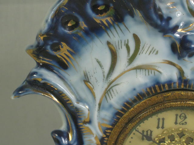 Vtg Antique Porcelain Flow Blue New Haven Co Mantle Mantel Shelf Clock No Res! 5