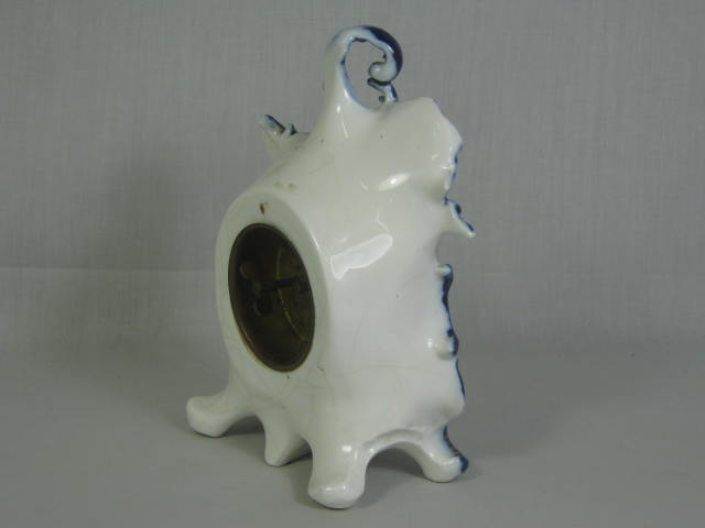 Vtg Antique Porcelain Flow Blue New Haven Co Mantle Mantel Shelf Clock No Res! 8