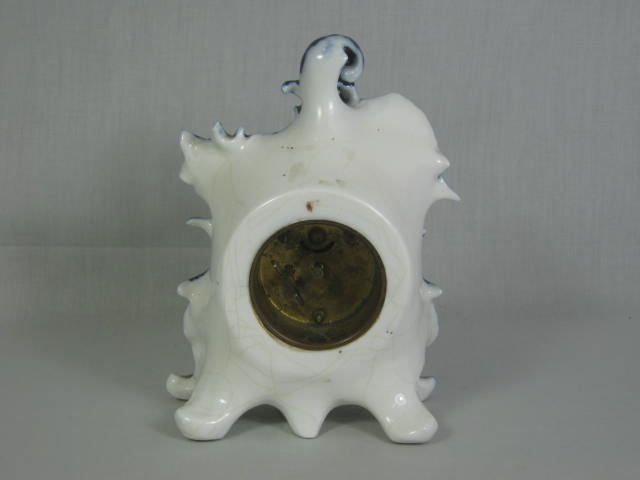 Vtg Antique Porcelain Flow Blue New Haven Co Mantle Mantel Shelf Clock No Res! 10