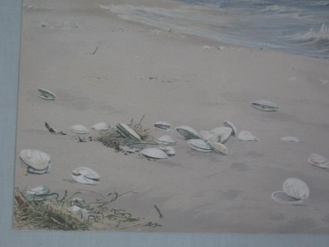 Antique Signed 1879 Fidelia Bridges Watercolor Gouache Seascape Ocean Painting 3