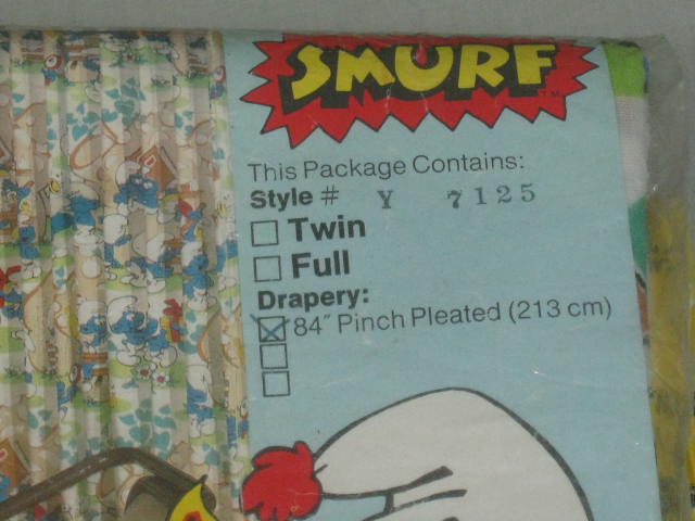 Vintage Smurf Lot Twin Fitted Sheets NEW Curtains 84" Pleated Drapes Set NO RES! 3